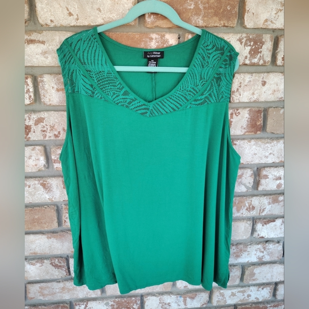 Catherines Any Wear Kelly Green Stretch Knit Tank Top Sz 3X 26W-28W Casual Work
